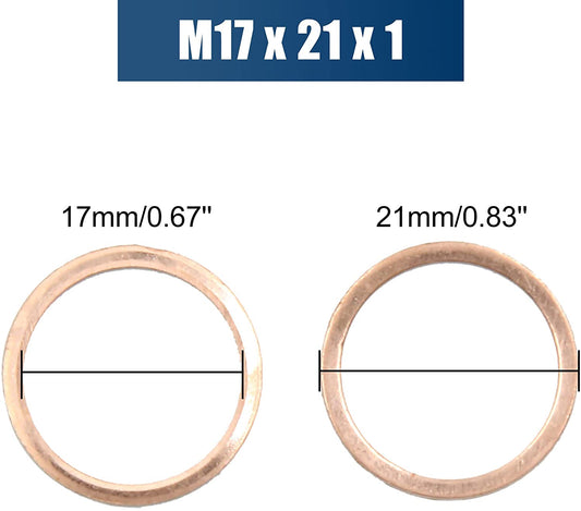 200pcs Metric M17x21x1mm Copper flat washer gasket Copper crush washer Sealing Ring for Screw Bolt Nut