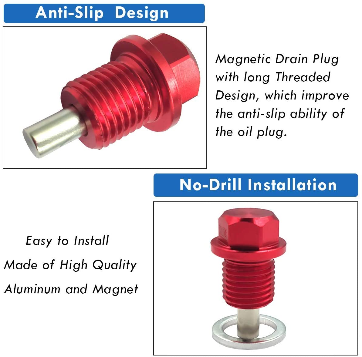 M14-1.5 Magnetic Oil Drain Plug for Honda Acura Mitsubishi Ford and GM