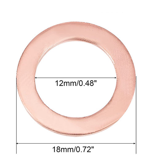 200pcs Metric M12x18x1.5mm Copper Flat Washer Sealing Ring for Screw Bolt Nut