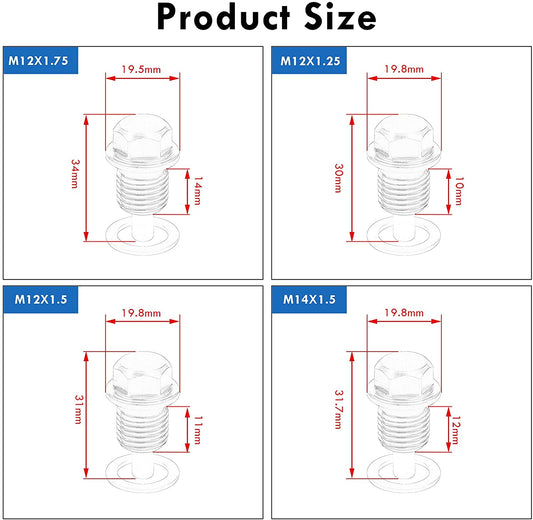 M12-1.75 Magnetic Oil Drain Plug for Most Compatible with GM Ford Mazda