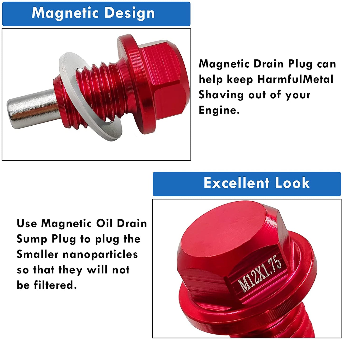 M12-1.75 Magnetic Oil Drain Plug for Most Compatible with GM Ford Mazda