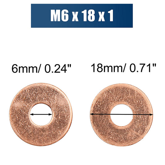 250pcs Metric M6x18x1mm Copper flat washer gasket Copper crush washer Sealing Ring for Screw Bolt Nut